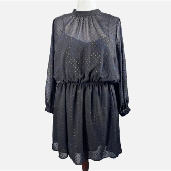 ModCloth L/S Rainbow Dots Semi Sheer Black Whimsigoth Witch Midi Dress (Size 2X) - Picture 2 of 16